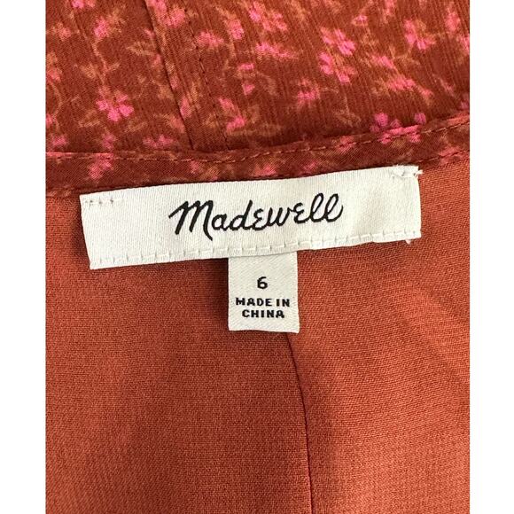 Madewell brown pink floral short sleeves blouse size 6 - Picture 3 of 7